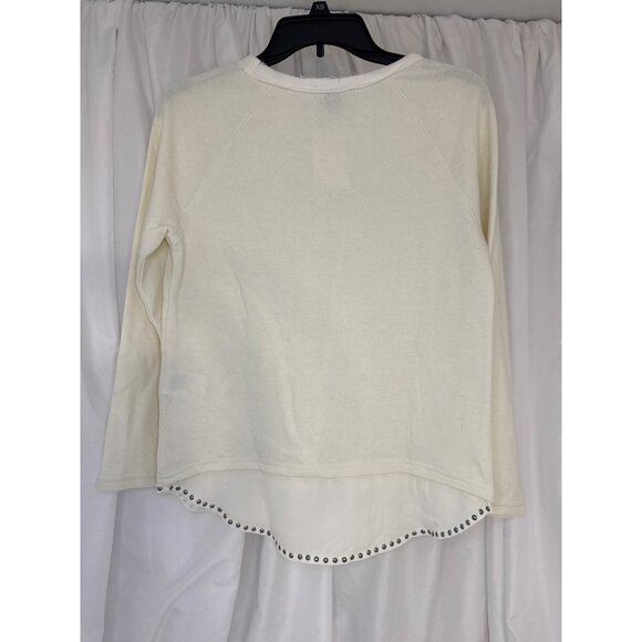H&M Womens Off-White 3/4 Sleeve Top With Studded Hem XS Cotton & Polyester Blend - Picture 2 of 5